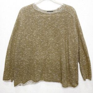 Eileen Fisher Organic Linen Cotton Taupe Sweater Raw Hem Edge Size Large